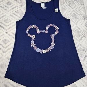 Disney navy floral Mickey silhouette tank top